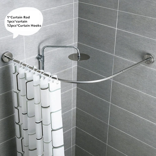Curved Shower Curtain Rod Stainless Steel Curtain Bar Extendable Corner Shower - Picture 6 of 18
