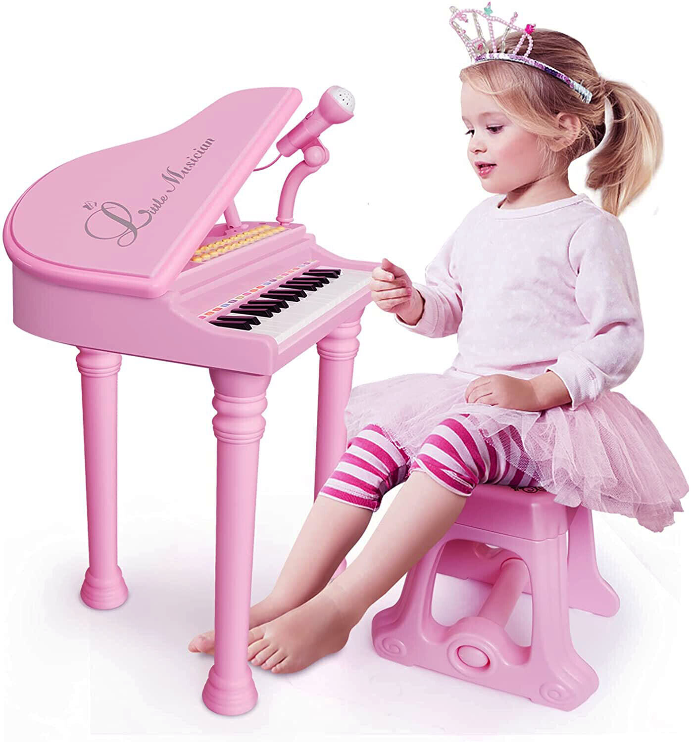 Mini Piano Toy avec Microphone 32 Touches Bleu Grand Piano Jouet