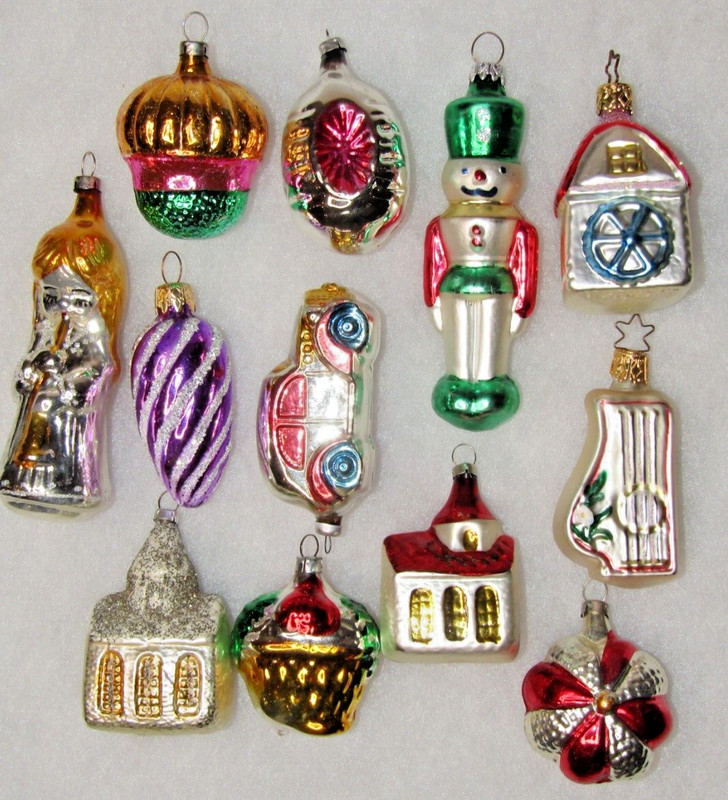 Lot VTG Modern Glass Figurine ANGEL FLOWER NUTCRACKER CAR Christmas Ornaments
