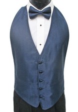 Boys Navy Blue Tuxedo Vest Tie Open Back with Herringbone Pattern Ring Bearer