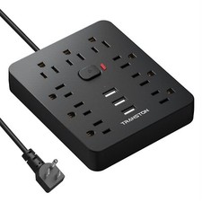 Power Strip Surge Protector with 9 Outlet 3 USB Ports Fireproof Desktop Charg...
