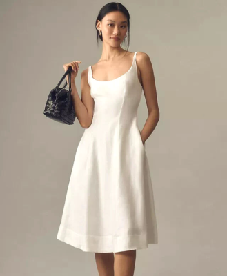 Anthropologie Reformation Magnolia Linen Dress Midi Scoop Neck White Size  12 NEW | eBay