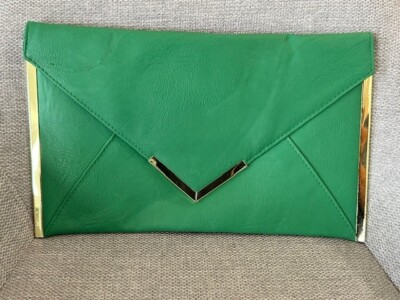 ASOS Design Clutch Envelope Fold Over Green With Metallic Gold