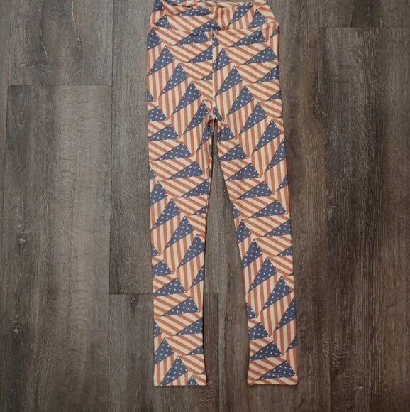 *NUEVO SIN ETIQUETAS* Leggings americanos LulaRoe Mommy & Me - Talla única y grande/XLarge (bandera) Foto 2 de 4