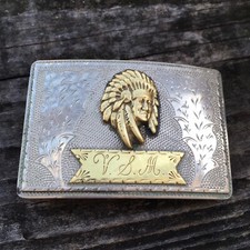 vintage brass and steel 3D Indian Chief Head Belt Buckle