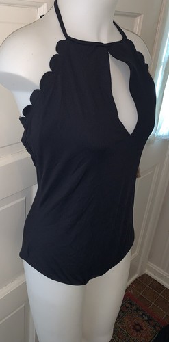 VANILLA BEACH Scallop Ribbed Hi Neck Cheeky One-Piece Swimsuit Black Juniors XL - Picture 5 of 8