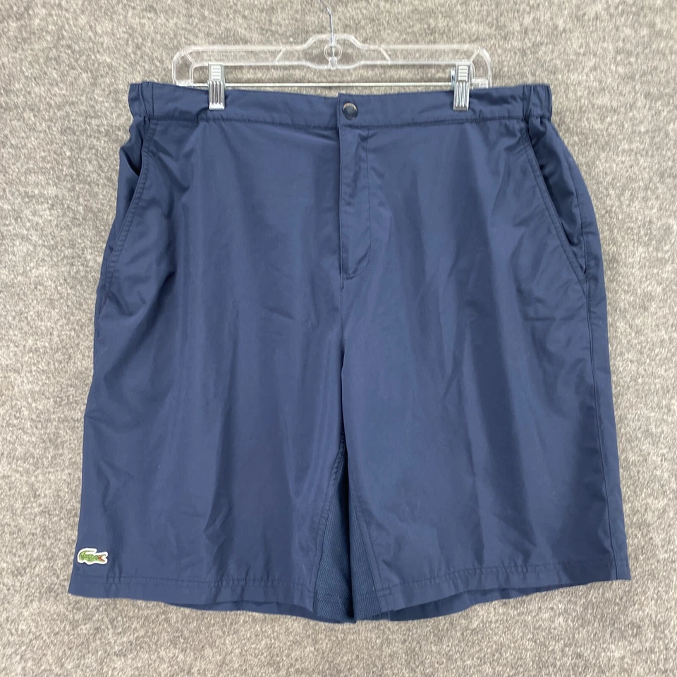 Pantalones Cortos Lacoste Mujer 8 Azul Tiro Alto Bolsillos Frontales Planos Forrados Chino Informal Foto 4 de 4