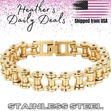 Anklet Wrist Gold Stainless Steel Bike Chain Motorcycle Biker Bracelet Band Mens