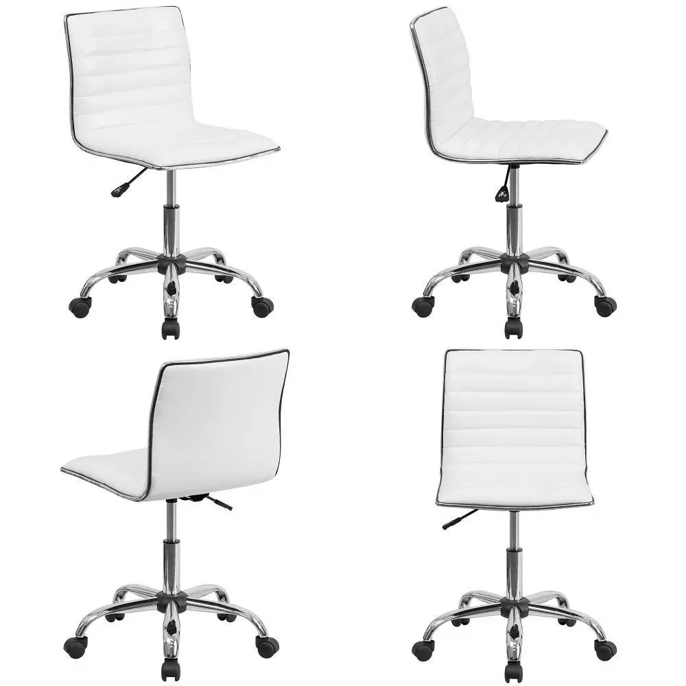 Flash Furniture Low Back Designer Armless White Ribbed Swivel Task