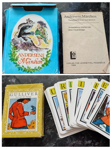 2 card games for children from GDR times, 1 mini guessing game by Coca-Cola