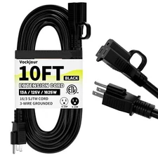 16/3 Black Indoor Outdoor Extension Cord 10 Ft Waterproof, Heavy Duty Extension