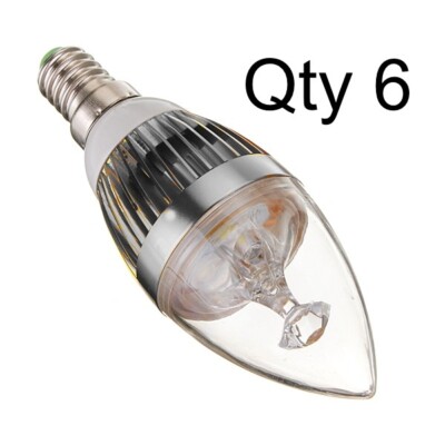 Lot of (6) E14 LED Lamp 3W 3-LED Light Bulb Candle Chandelier Home Lighting
