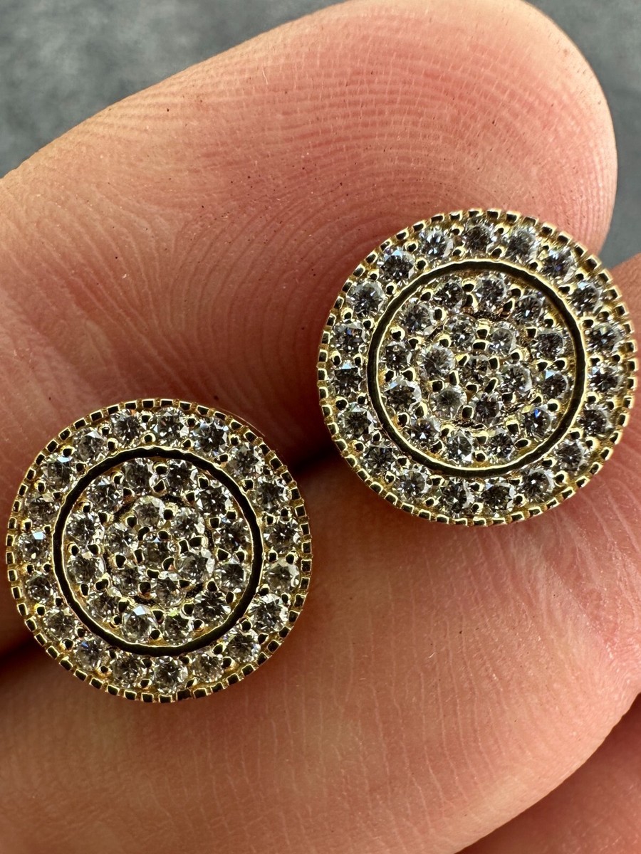 Pendientes De Diamantes Reales Para Hombre - Plata De Ley, Diseño Hip Hop Iced Con Prong En V - 0.10 Quilates, Estilo Llamativo
