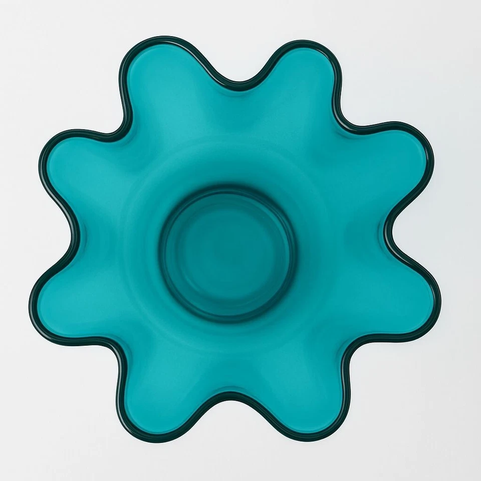 Vase Glass Wavy Turquoise Glass Vase Flower Vase Hand Blown Signature Table Vase - Image 3 of 4