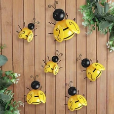 6 Pack Metal Bee Garden Wall Art for Outdoor Yard Lawn Hanging Sculptures