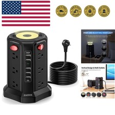 Surge Protector Power Strip Tower with 5 USB Ports and Night Light, 10FT Exte...