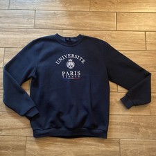 Vintage 90s Universite Paris France Crest Embroidered Crewneck Sweatshirt 2XL