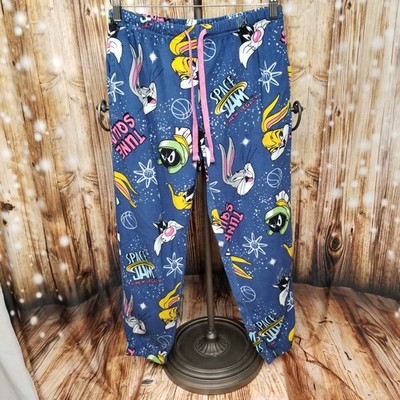 Space Jam Graphic Print Fuzzy Women's M Drawstring Elastic Jogger Pajama Pants
