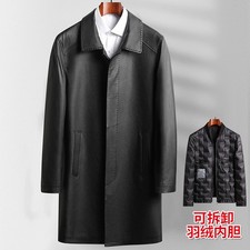 Winter New Mens Leather Jacket Warm Cowhide Duck Down Lined Coat Business Jacket