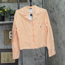 polo Ralph Lauren Womens Bailey Striped Cotton Pajama Shirt Top Orange Stripe L