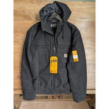 NWT Carhartt Active Jacket Mens Small Black Loose Fit Washed Duck Insulated Zip