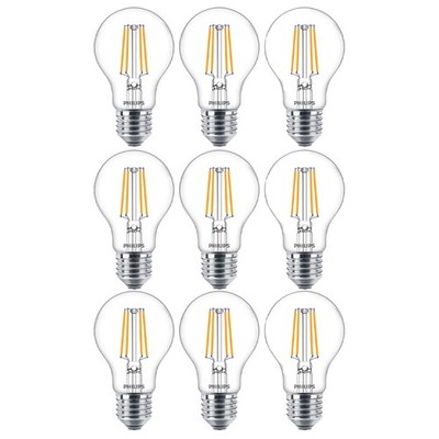 9 x Philips LED Filament Lampen Birnen A60 4,3W = 40Watt E27 klar 470lm warmweiß