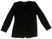Linda Allard ELLEN TRACY Fine Wool Black V-Neck Zippered Blazer Line Jacket 8