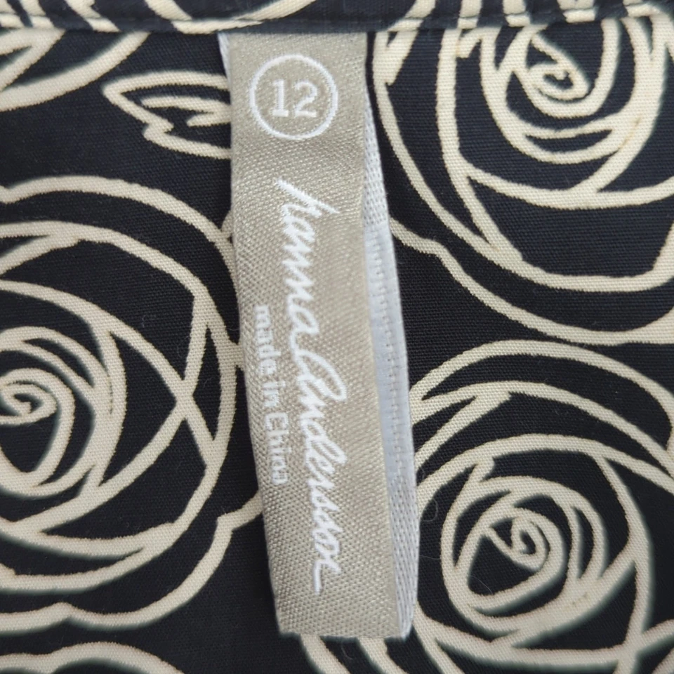 Top Hanna Andersson Mujer 12 Negro Floral Abotonado Femenino Trabajo Minimalista Foto 3 de 4