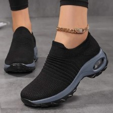 Brand New Sporty Black Solid Dance Shoes Knit Detail Slip-on Sneakers