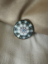 Vtg Millefiori Glass Brooch/Pin Silver Venetian Murano