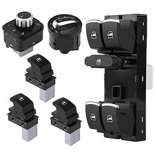 6Pcs Chrome Headlight Switch + Rearview Side Mirror Switch + Door Window