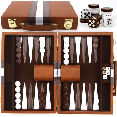 Backgammon, 15 Zoll Backgammon Koffer, 2 Spieler Reisebackgamon, Tragbare Rei... - Bild 1 von 4
