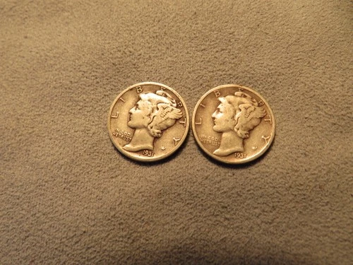 2 1931 S Mercury Dimes. Fine/ VF