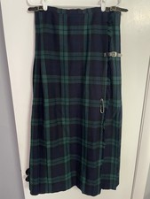 Laird Portch of Scotland Pleated Skirt Sz Lg Green Blue Wool Tartan Plaid Lined