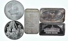 Lot 5 VINTAGE 1 Oz Silver Bars/Rounds Art Bars Collection Poured .999 *549