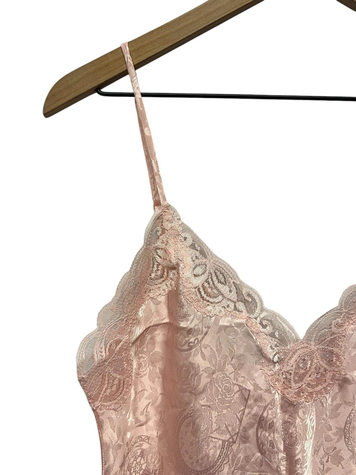 UNDERCOVER Abito Slip Vintage Anni 90 Victoria’s Secret Gol Label Chemise Rosa Jacquard P