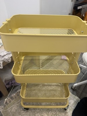 IKEA RÅSKOG Kitchen Cart Yellow Metal 3 Shelves 4 Wheels