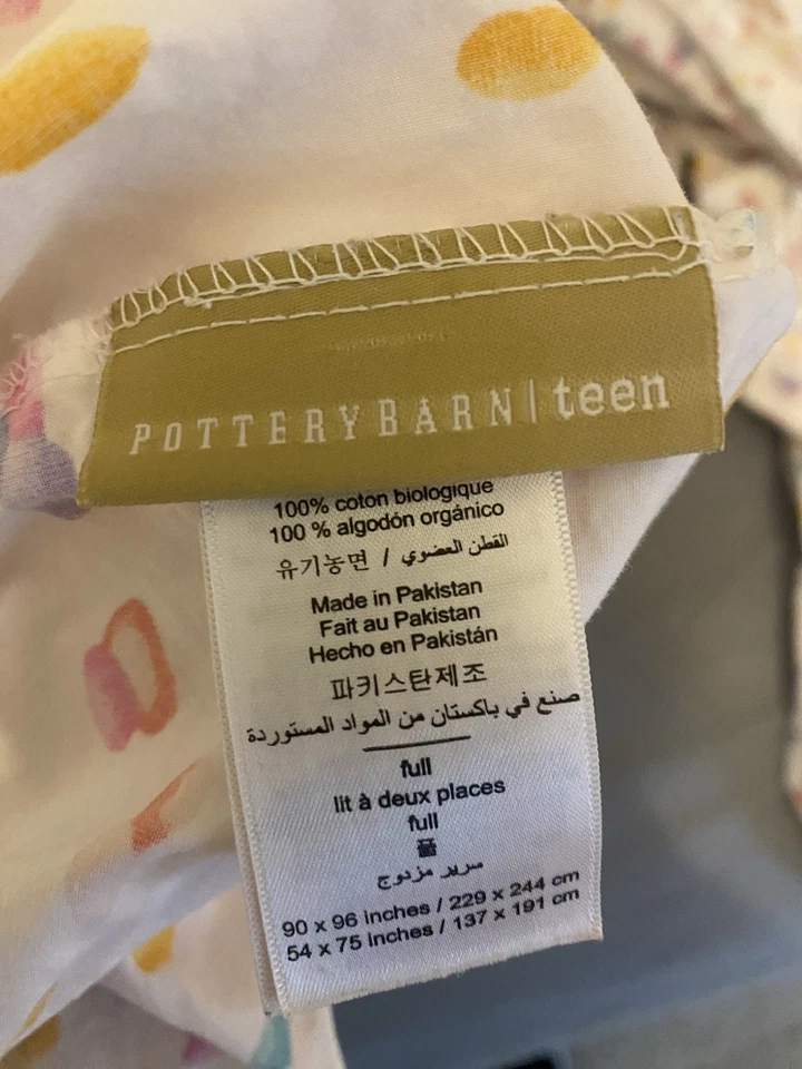 Juego completo de sábanas Pottery Barn Teen puntos de colores 1 ajuste 1 algodón orgánico plano Foto 4 de 4