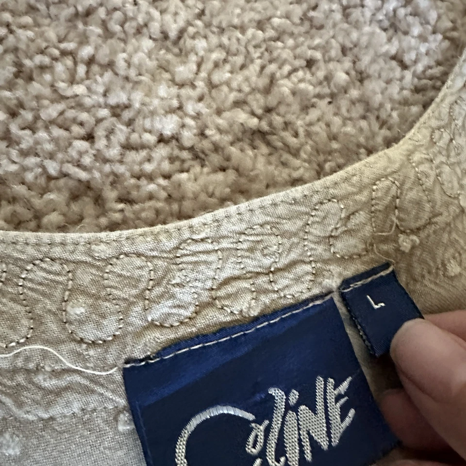 Vtg 90s Y2K Raya Sun Dress L Coline Tan Resort wear Boho Hippie - Image 4 of 4