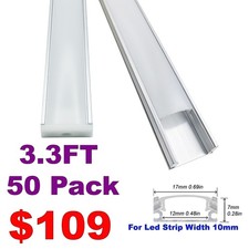 50 Pack 6.6 ft/2M U-Shape LED Aluminum Channel with Milky Diffuser For LED Strip
