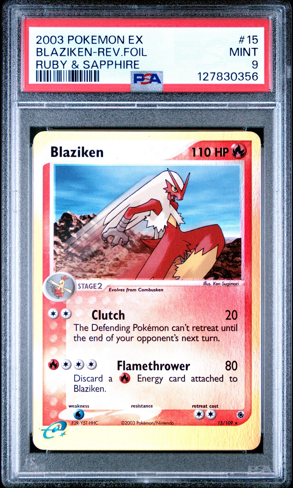 2003 POKEMON EX RUBY & SAPPHIRE #15 BLAZIKEN-REVERSE FOIL PSA 9