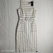 Dusk Ladies Striped Belted Sleeveless Midi Dress UK 12 NEW