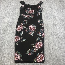 AX Paris Bodycon Midi Dress Womens 10 Black Floral Ruffle Strap Stretch Knit