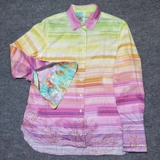 Robert Graham Women's Colorful French Flip Cuff Button Up Floral Print Size XL