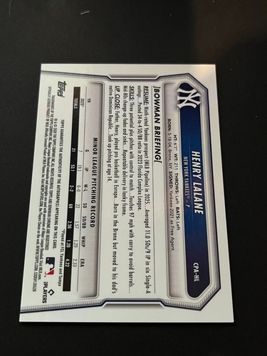 2026 Bowman Chrome Henry Lalane 1st Bowman Auto CPA-HL Yankees - Bild 2 von 2