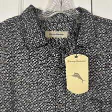 Tommy Bahama Men's XL Black  White Cotton Diamond Button Camp Shirt 110 NWT