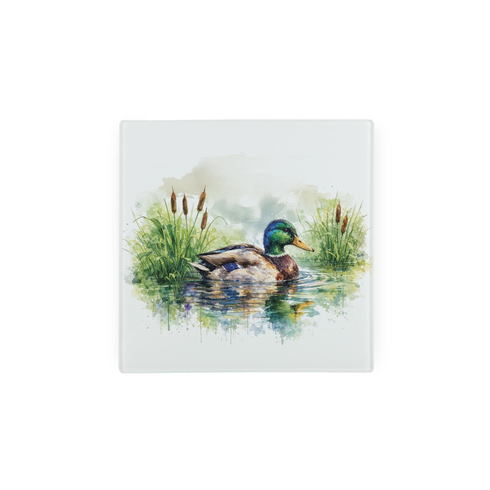 Mallard Ducks Glass Hot Pot Stand - Male Duck Square Kitchen Trivet Bird Gifts