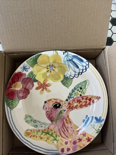 Pier 1 "Hello Spring" Salad Plates (4) Animals & Flowers, 9" Ironstone - NEW NIB - Picture 4 of 7