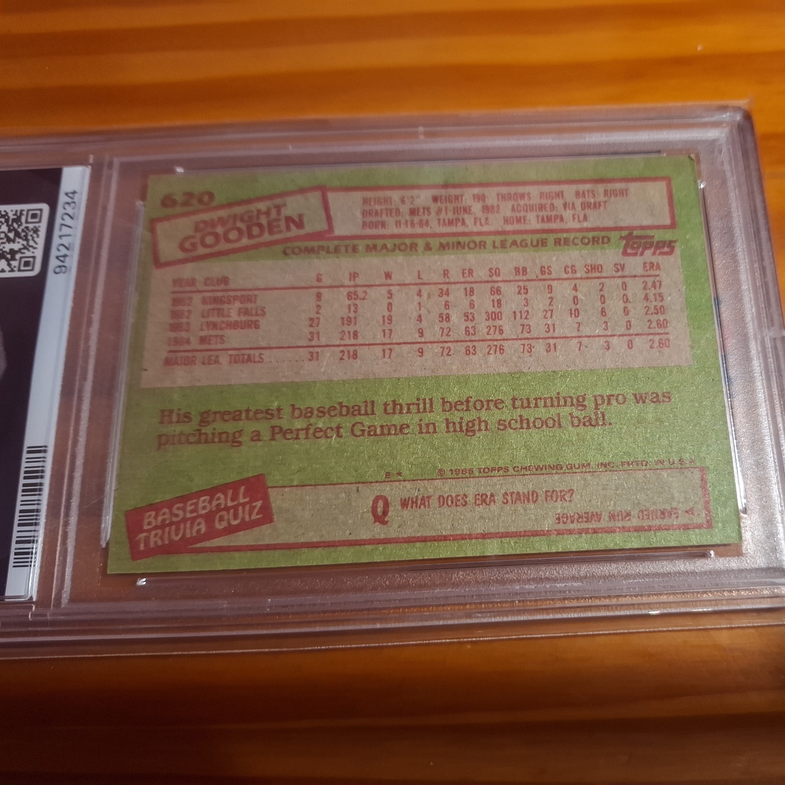 1985 Topps Dwight Gooden Signed Rookie Baseball Card PSA/DNA Certified Auto 10 view 2