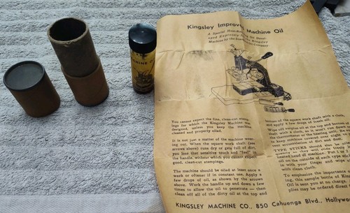 Vintage Kingsley Machine Standard Oil Company Accessory Bottle With Instructions